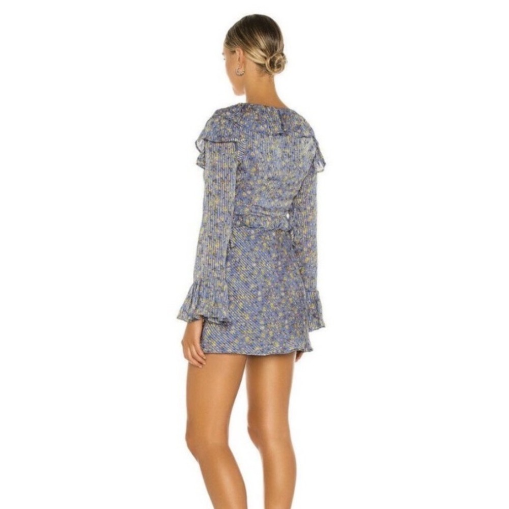 Free People Sweetest Thing Mini Dress Midnight Cowboy Blue Floral Ruffle Size 12 - Picture 3 of 15